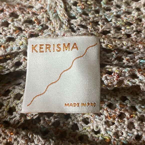 Kerisma Wm’s Sz Med Tan Speckled Dolman Sleeve Hooded Open Knit Sweater - Picture 5 of 6